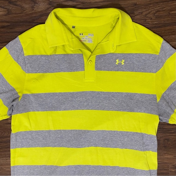Under Armour HeatGear Mens L Loose Fit Yellow Gray Polo Shirt - Picture 8 of 8